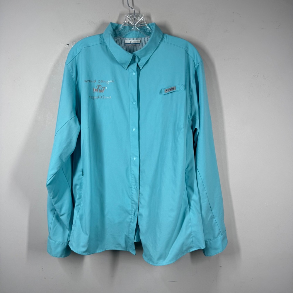 Columbia PFG Grand Canyon Expeditions Fishing Shirt Aqua Blue Womens 2X Vented‎
